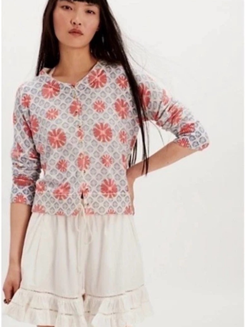 Free People Nocturnal Patterned Cashmere Blend Cardigan Sweater Floral Med NWT